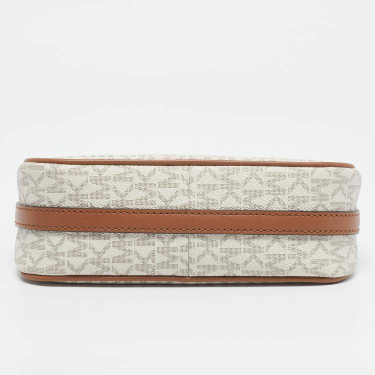 Michael Kors White/Brown Signature Coated Canvas and Leather Jet Set Charm Pochette Bag