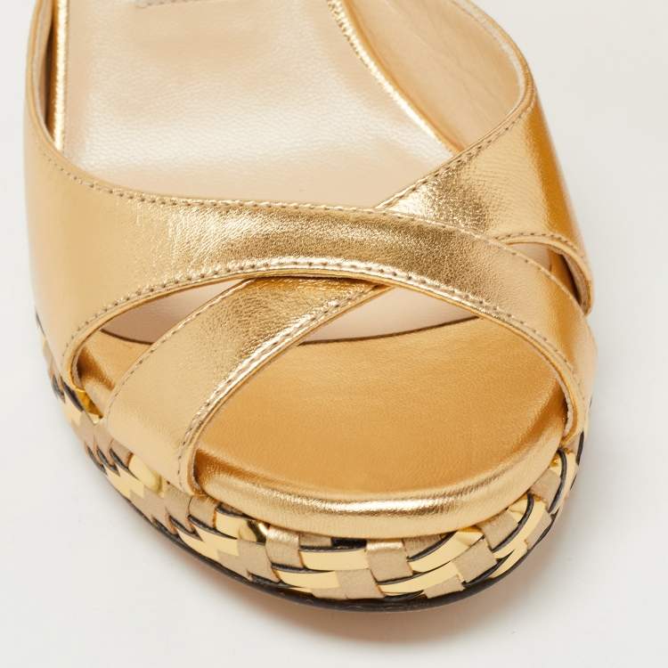 Jimmy Choo Metallic Gold Leather Prima Sandals Size 36