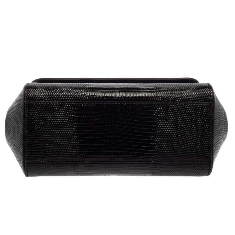 Dolce & Gabbana Black Lizard Embossed Leather Small Miss Sicily Top Handle Bag