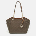 Michael Kors Brown Signature Coated Canvas Large Jet Set Travel Chain Tote