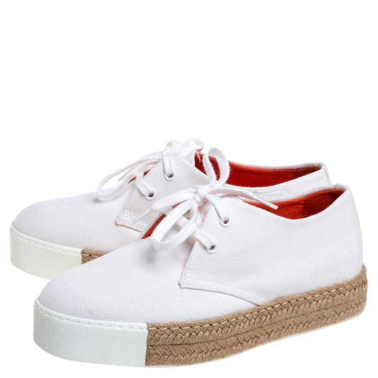 Hermes White Canvas Rosa Espadrille Sneakers Size 39