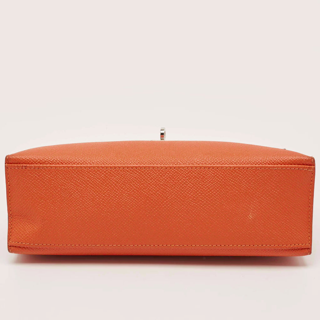 Hermes Kelly Palladium Finish Orange Poppy Epsom Leather Pochette