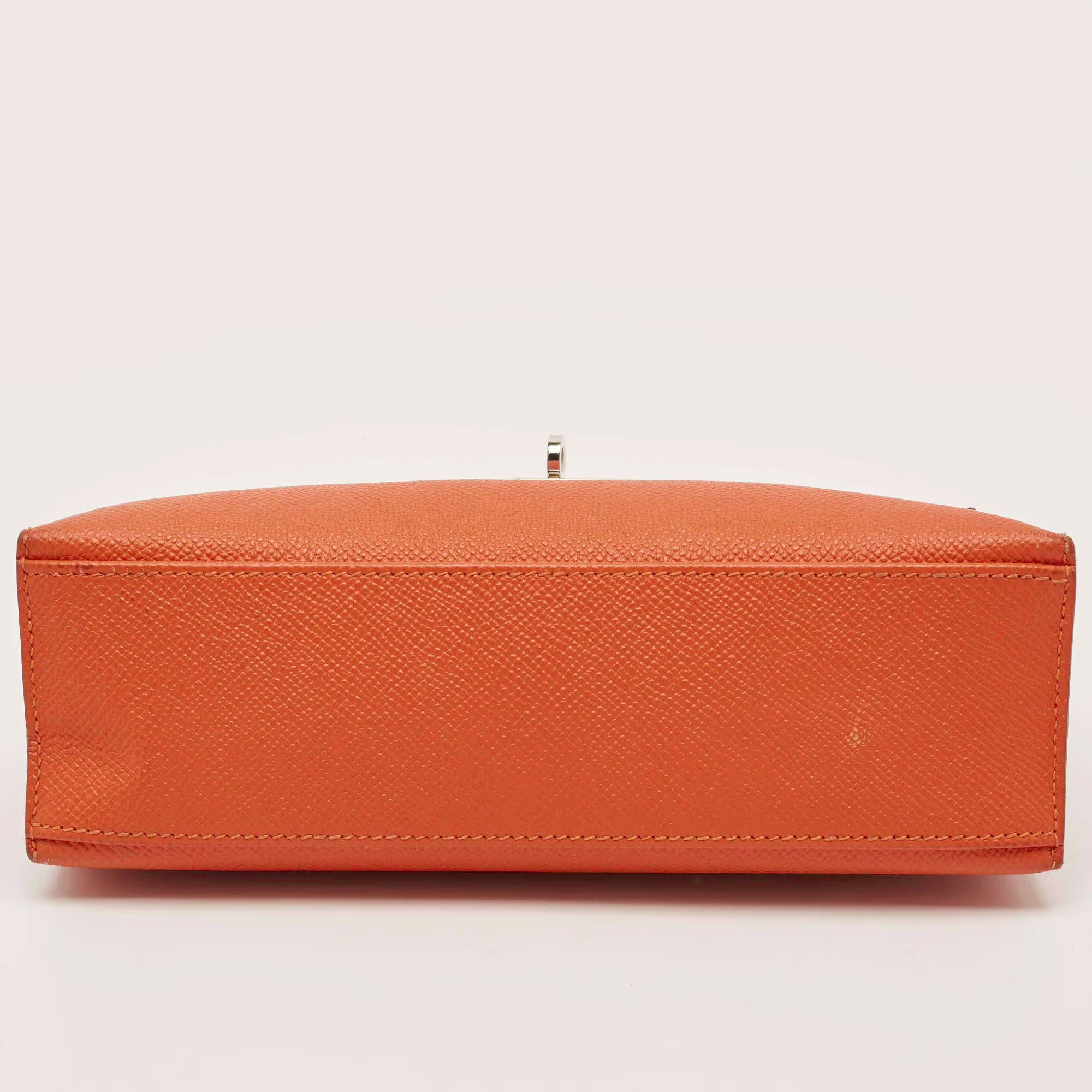 Hermes Kelly Palladium Finish Orange Poppy Epsom Leather Pochette