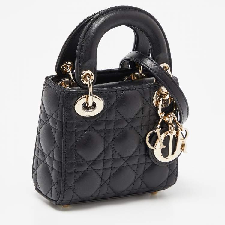 Dior Black Cannage Leather Micro Lady Dior Tote