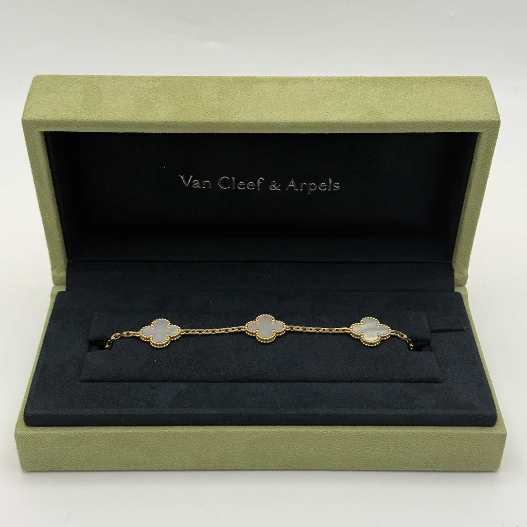 VAN CLEEF & ARPELS VINTAGE ALHAMBRA BRACELET, 5 MOTIFS MOTHER OF PEARL