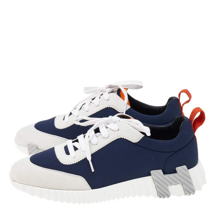 Hermes Navy Blue/White Suede And Neoprene Sneakers Size 39.5