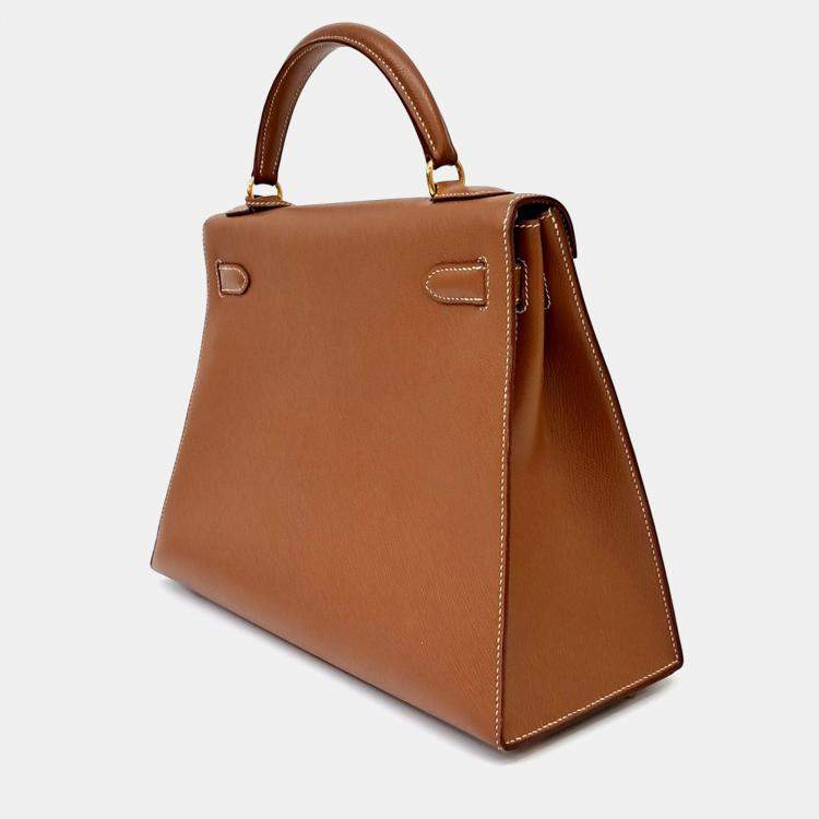 Hermes Brown Leather Outstitch Kelly 32