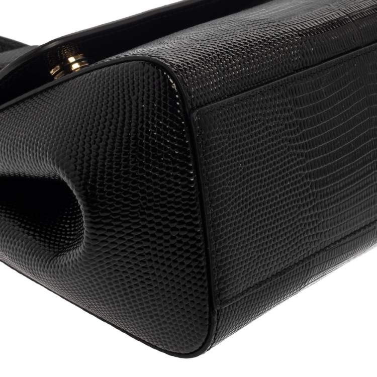 Dolce & Gabbana Black Lizard Embossed Leather Small Miss Sicily Top Handle Bag