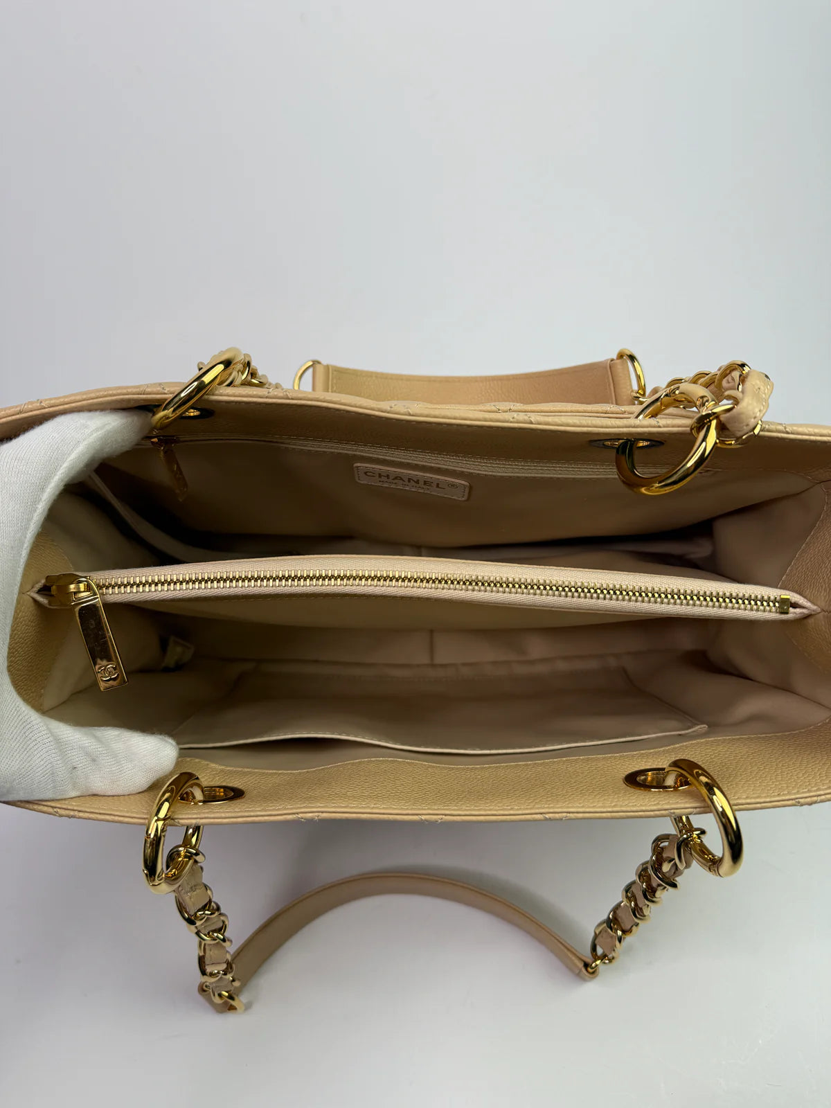 CHANEL GRAND SHOPPER TOTE IN BEIGE CAVIAR LEATHER WITH GHW