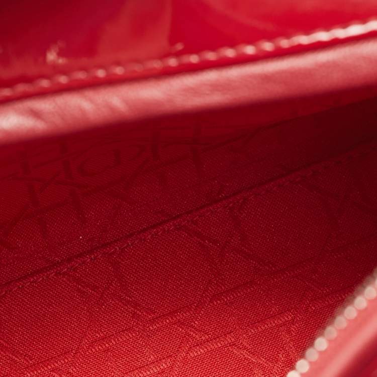 Dior Red Cannage Patent Leather Medium Lady Dior Tote