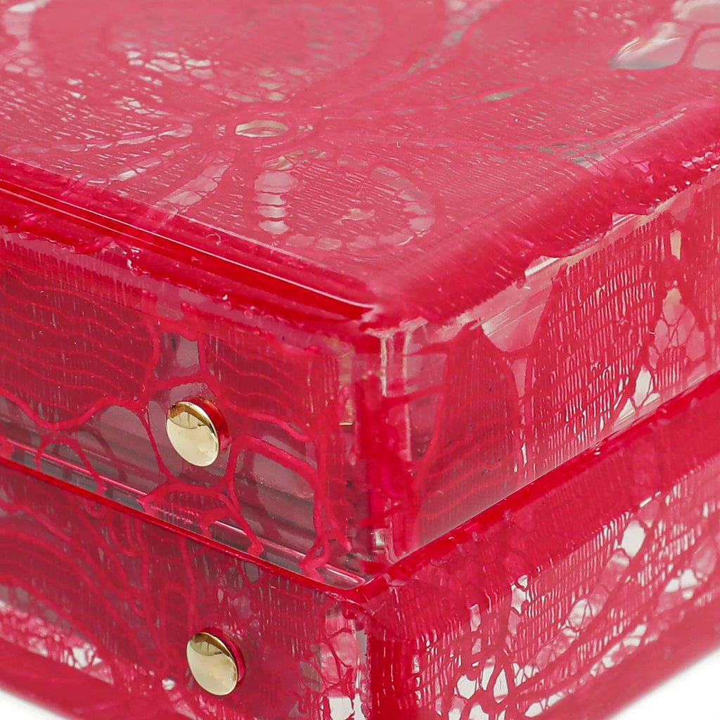 Dolce & Gabbana Red Plexiglass and Lace Box Pocket Clutch