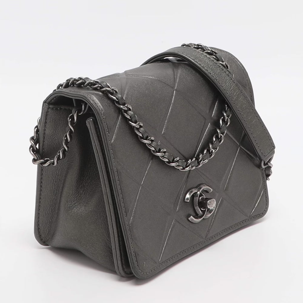 Chanel Propeller Mini Metallic Grey Leather Flap Bag