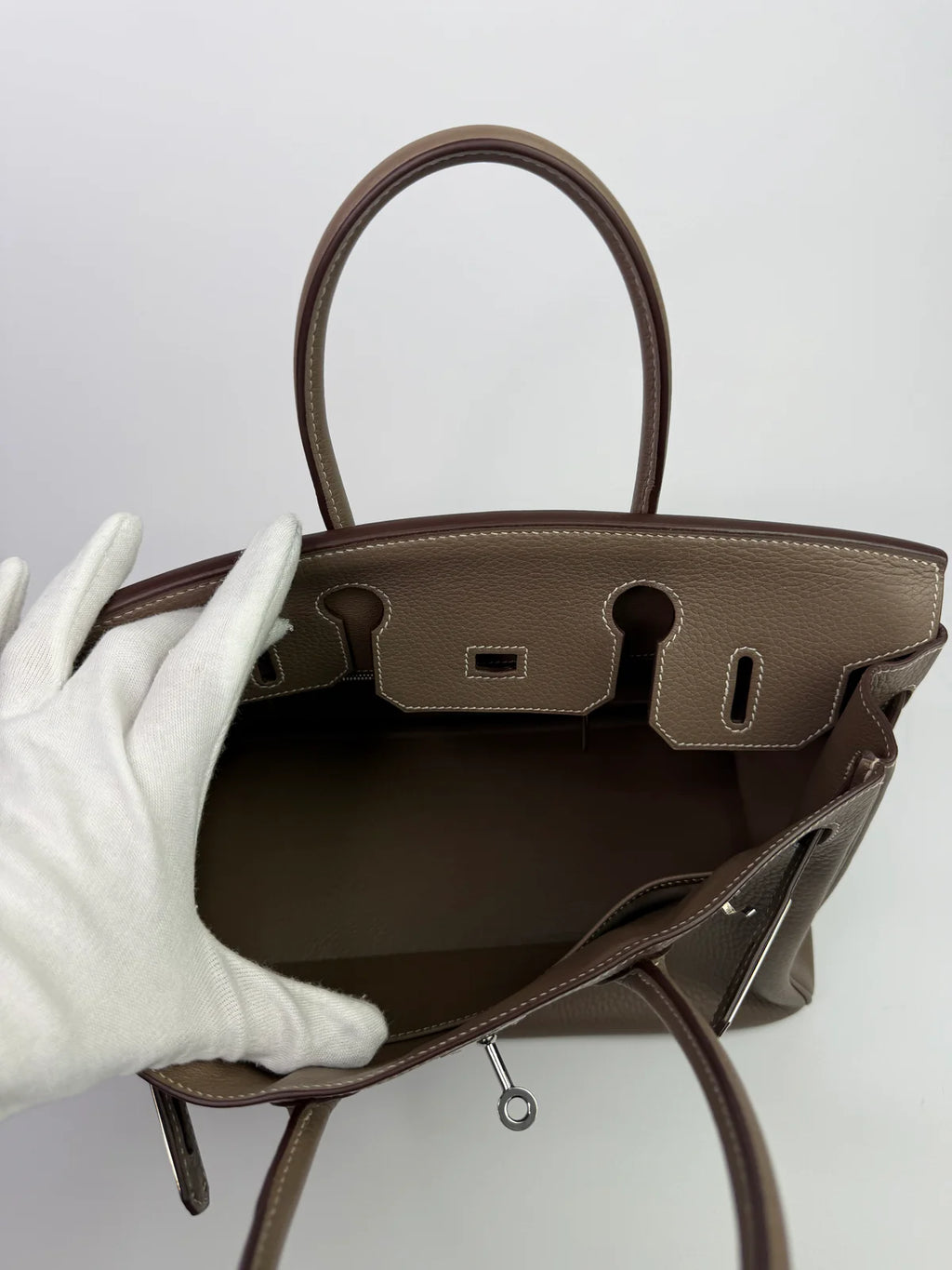 HERMÈS BIRKIN 30 IN ETOUPE CLEMENCE LEATHER WITH PHW