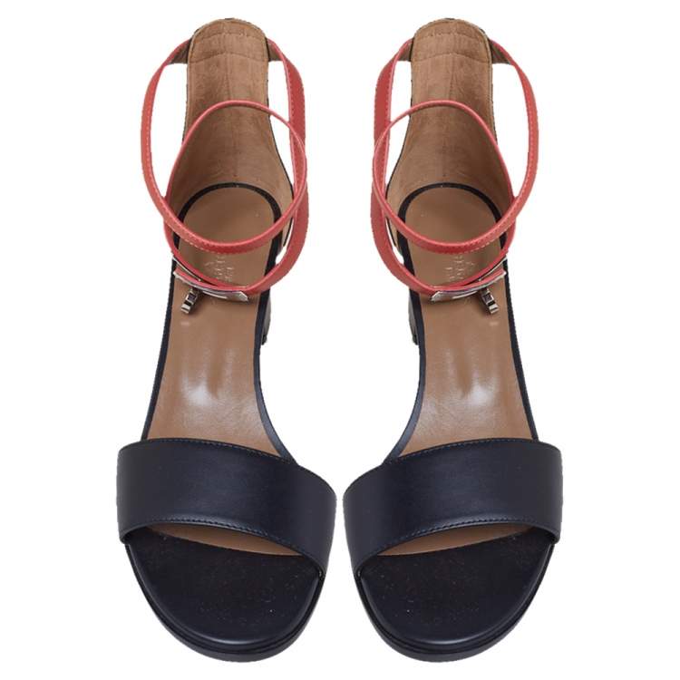 Hermes Black/Orange Leather Open Toe Ankle Strap Sandals Size 39
