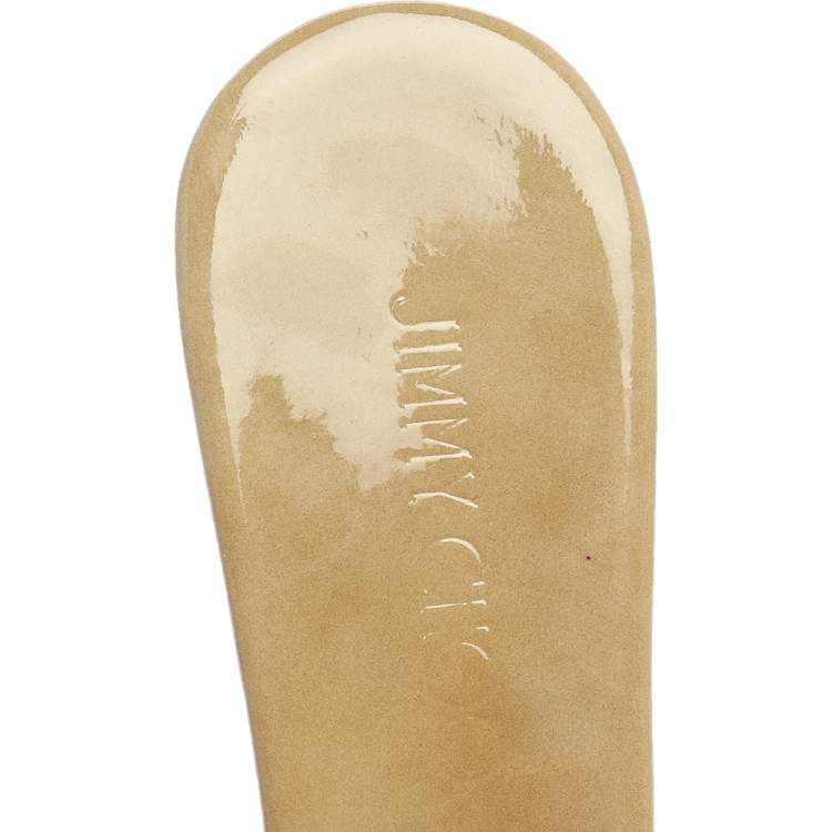 Jimmy Choo Beige Patent Leather Perfume Cork Wedge Platform Slide Sandals Size 38
