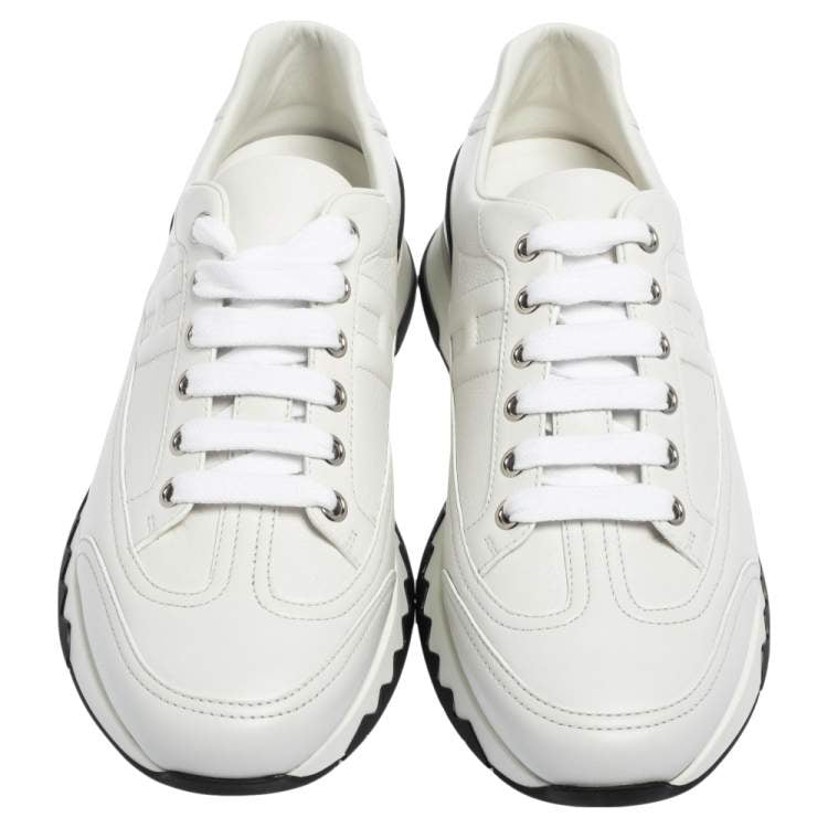 Hermes White Leather Low Top Trail Sneakers Size 39
