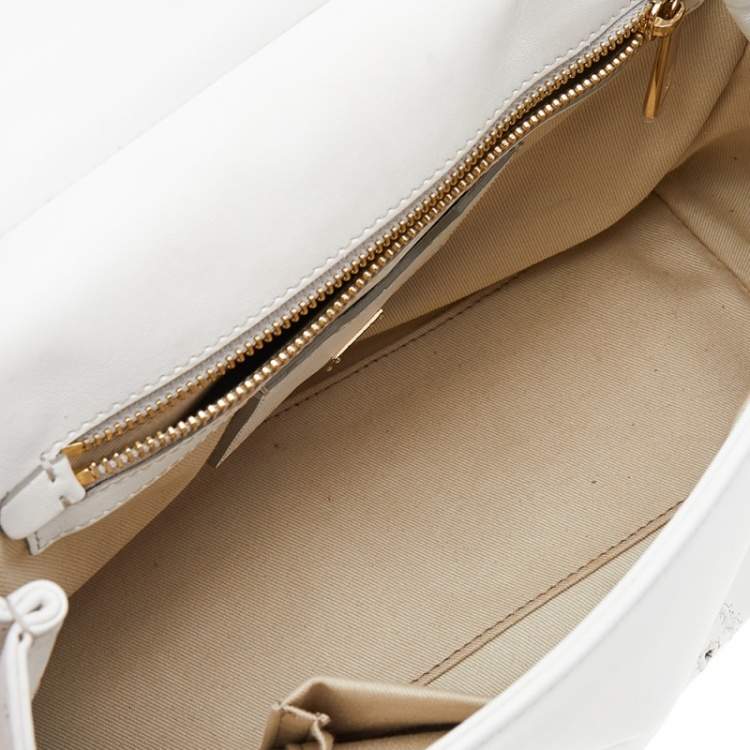 Dolce & Gabbana White Floral Leather Miss Sicily Top Handle Bag