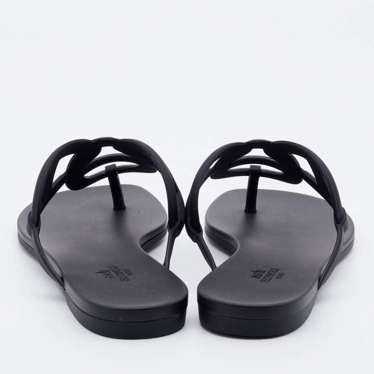Hermes Black Rubber Chaine d'Ancre Thong Flat Slides Size 39