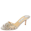 Jimmy Choo Metallic Silver Crinkled Leather Gillian Slide Sandals Size 37.5