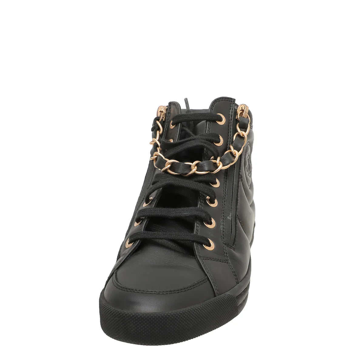 Chanel Black Double Zip Chain Detail High Top Sneakers 36