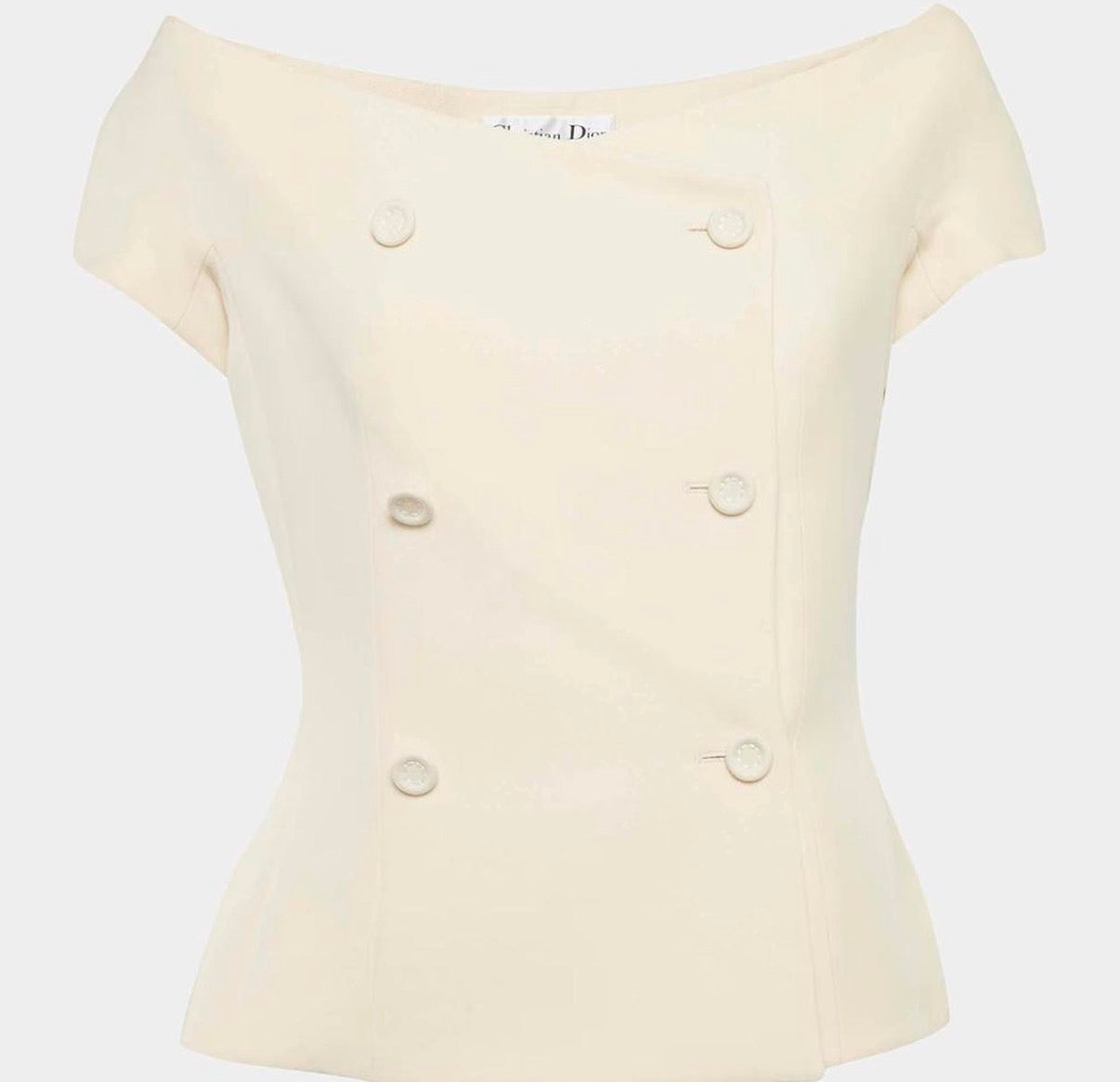 Christian Dior Cream Wool and Silk Off-Shoulder Top M