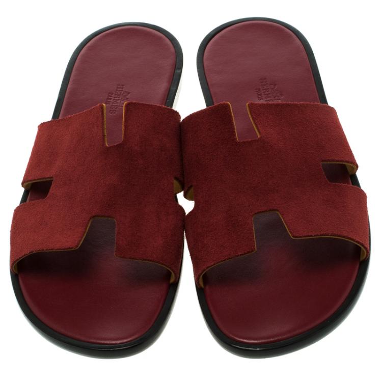 Hermes Maroon Suede Izmir Sandals Size 44