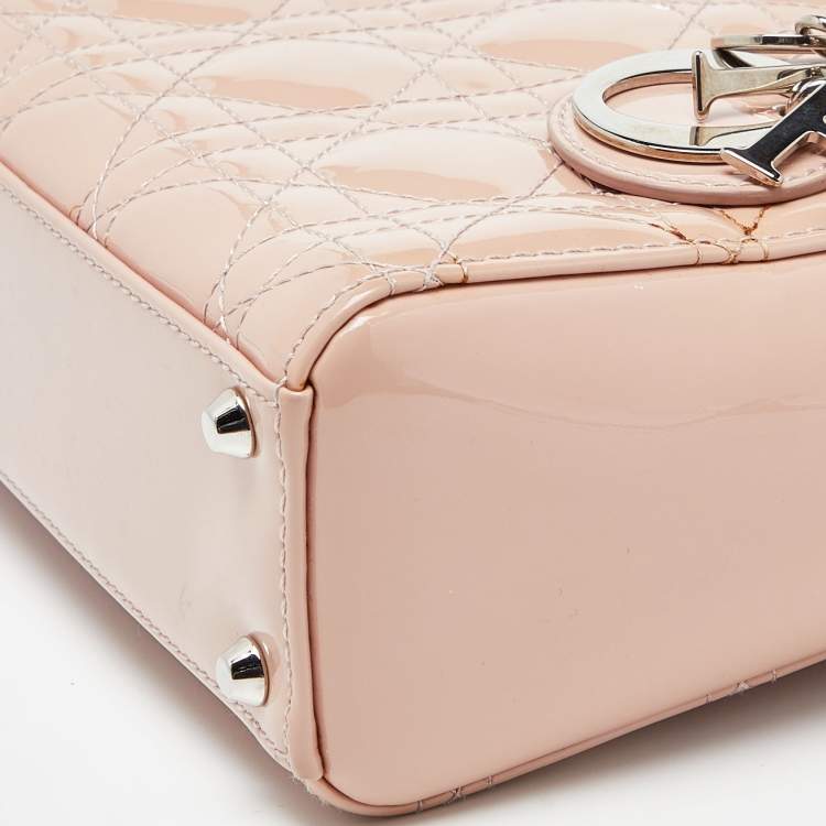 Dior Pink Cannage Patent Leather Mini Lady Dior Tote