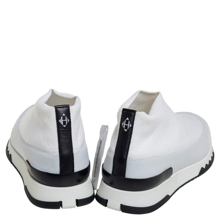 Hermes White Knit Fabric And Neoprene Tokyo Slip On Sneakers Size 37