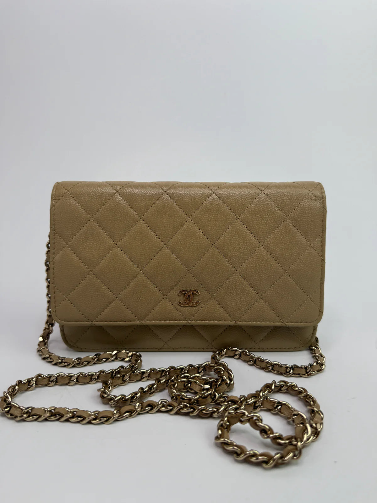 CHANEL WALLET ON CHAIN BEIGE CAVIAR LEATHER GHW