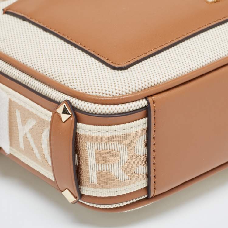 Michael Kors Beige/Tan Canvas And Leather Maeve Crossbody Bag