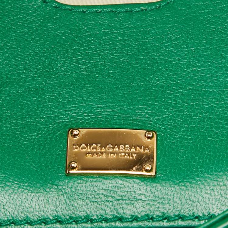Dolce & Gabbana Green Leather Small Embroidered Miss Sicily Top Handle Bag