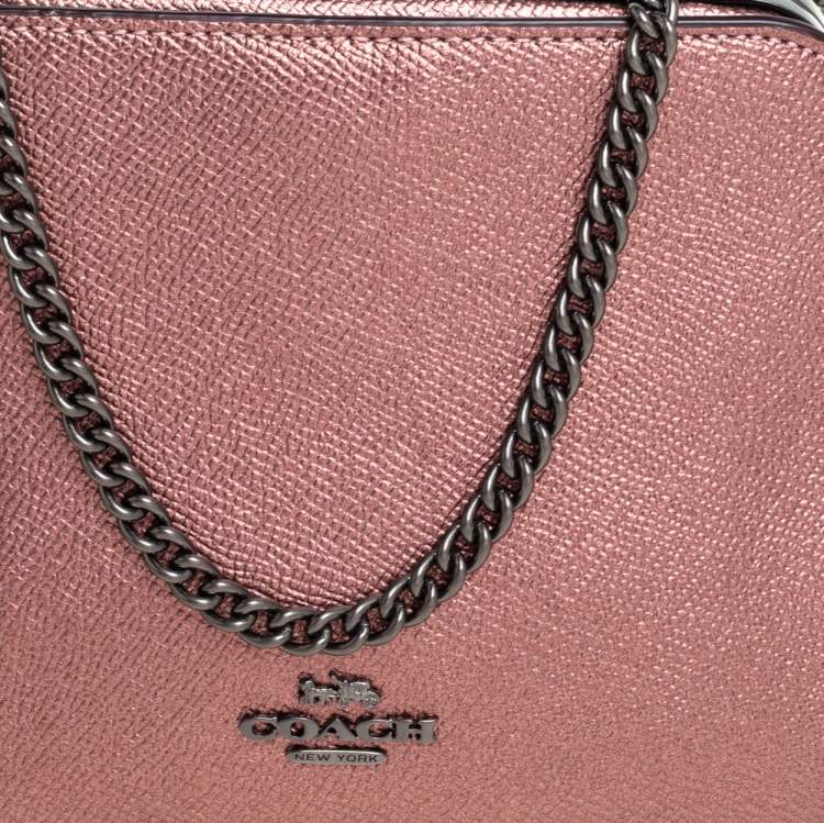 Coach Metallic Pink Leather Pearl KissLock Crossbody Bag