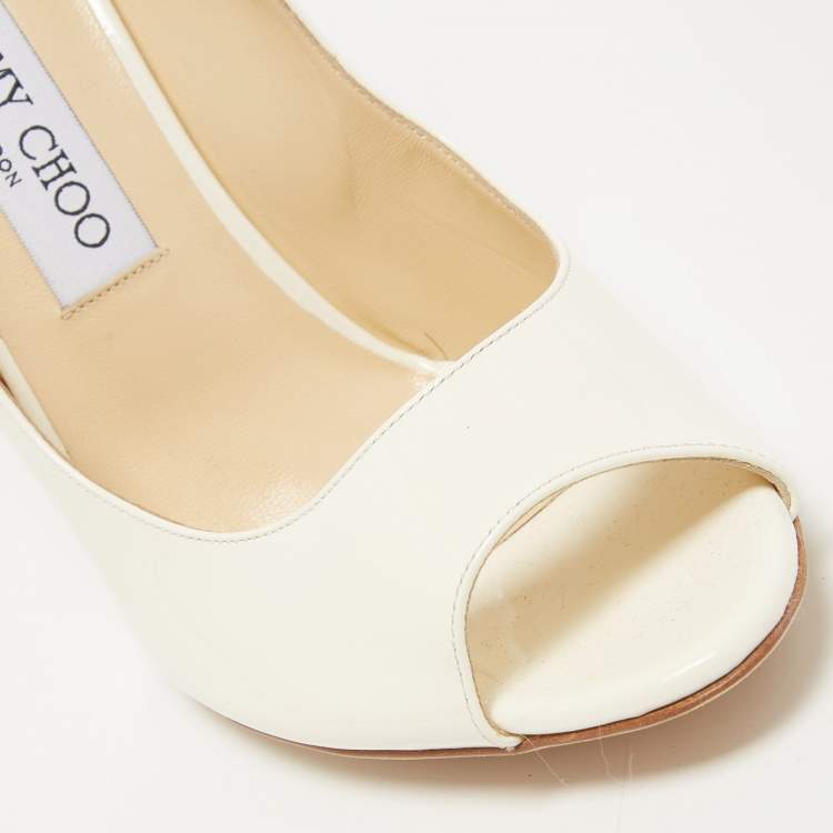 Jimmy Choo Off White Patent Leather Baxen Wedge Pumps Size 41