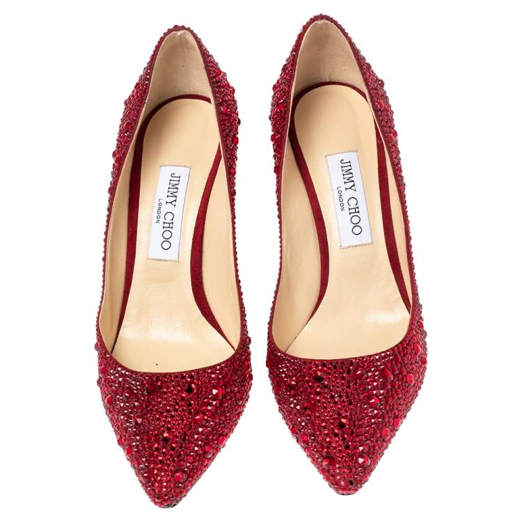 Jimmy Choo Red Crystal Embellished Romy Pumps Size 40