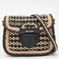 Prada Beige/Black Woven Madras Leather Crossbody Bag
