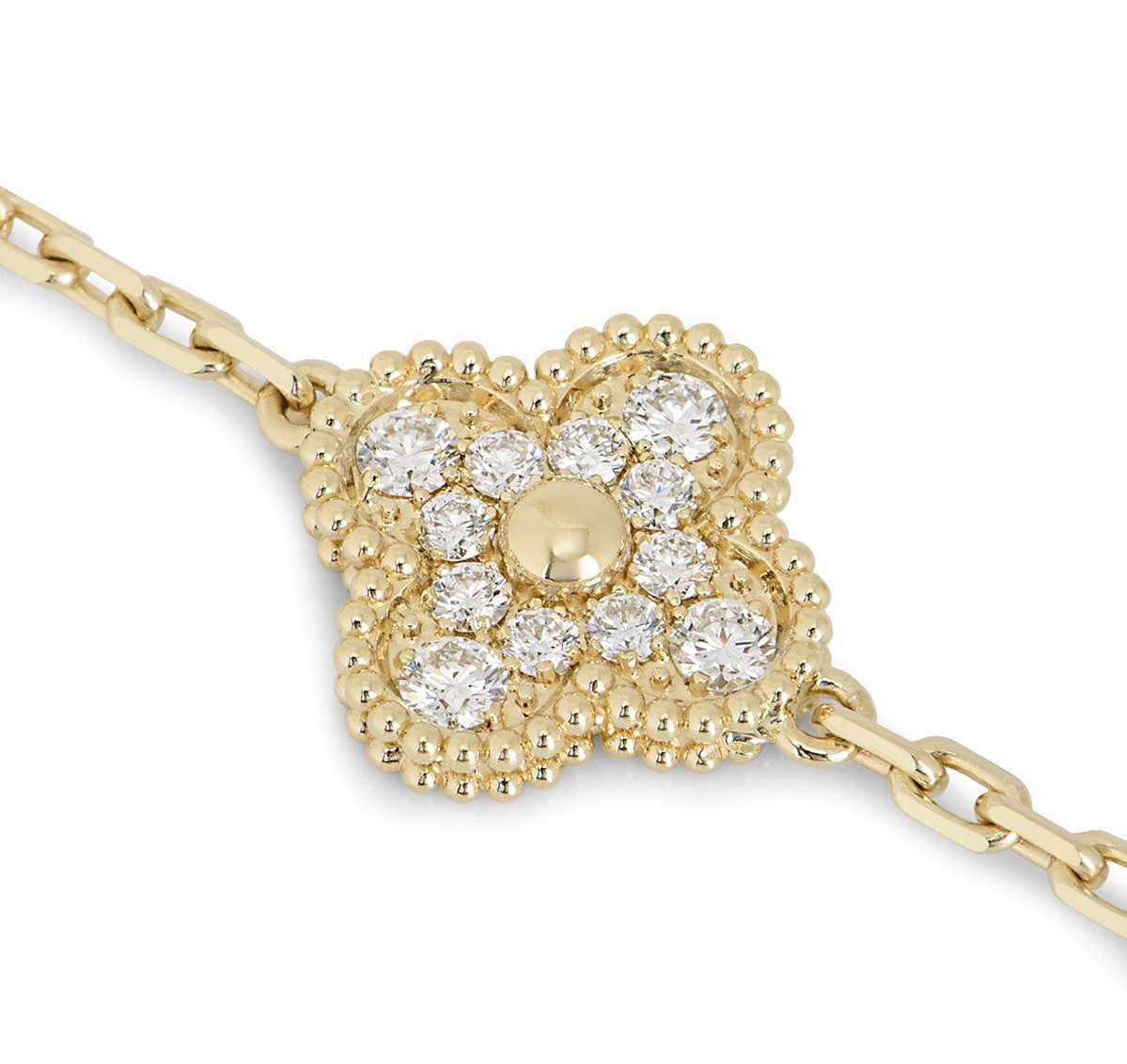 Van Cleef & Arpels 18k Yellow Gold 5 Diamond Motifs Vintage Alhambra Bracelet VCARA41400