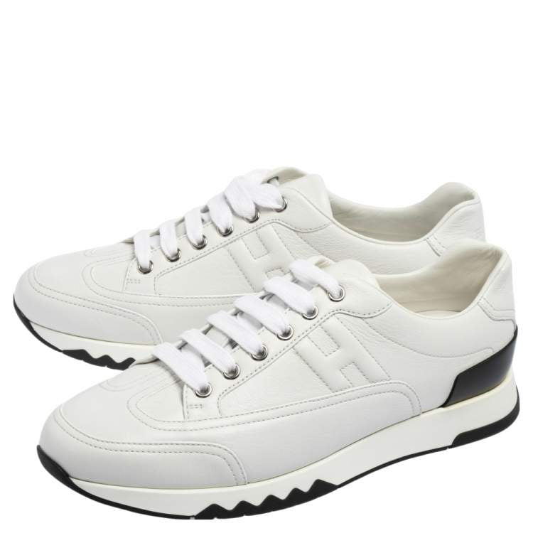 Hermes White Leather Low Top Trail Sneakers Size 39
