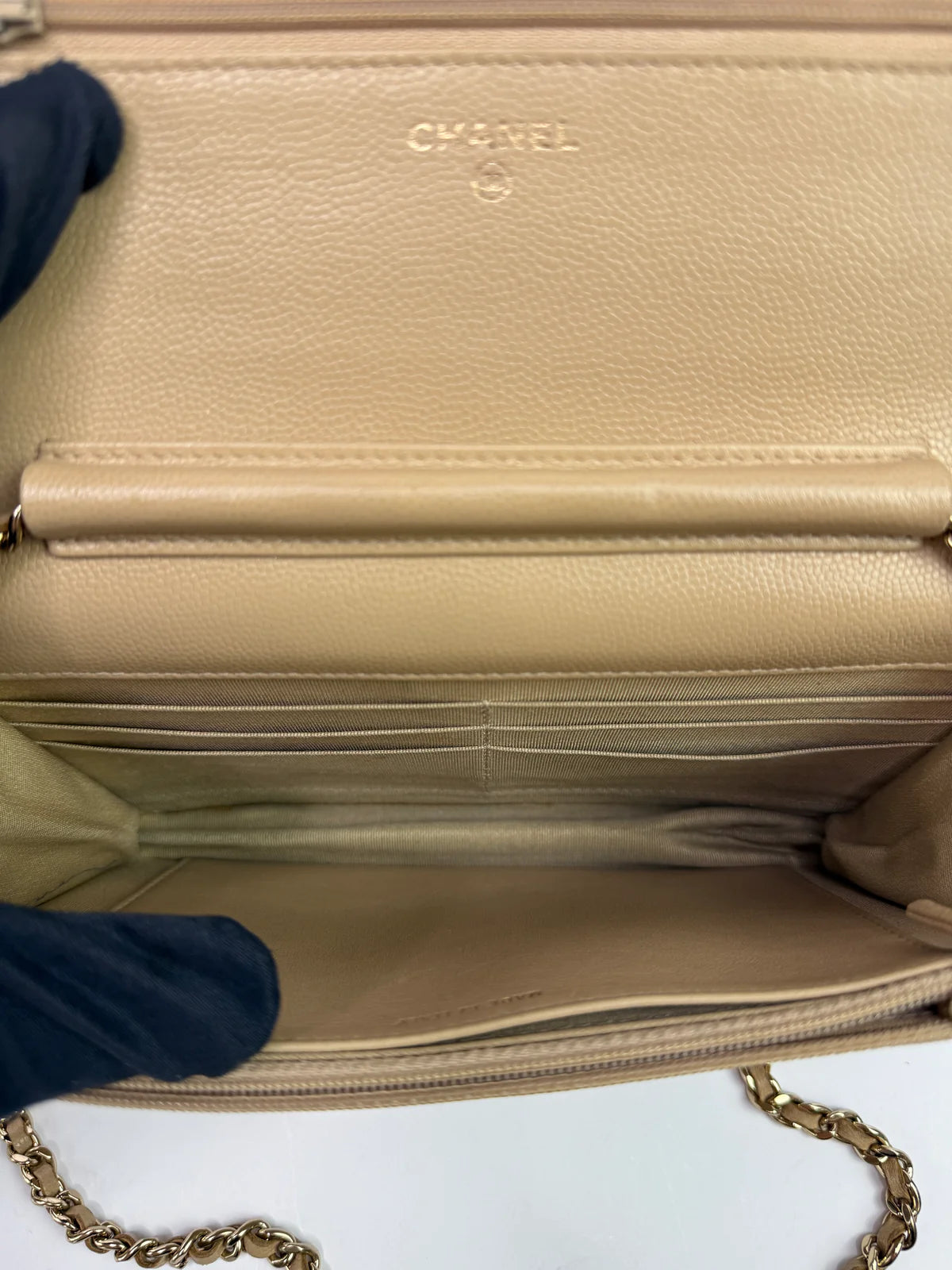 CHANEL WALLET ON CHAIN BEIGE CAVIAR LEATHER GHW