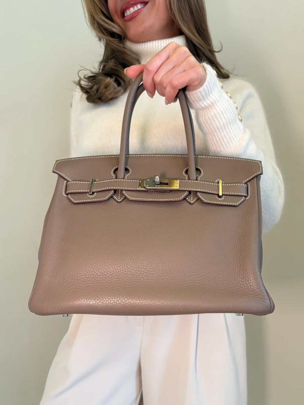 HERMÈS BIRKIN 30 IN ETOUPE CLEMENCE LEATHER WITH PHW