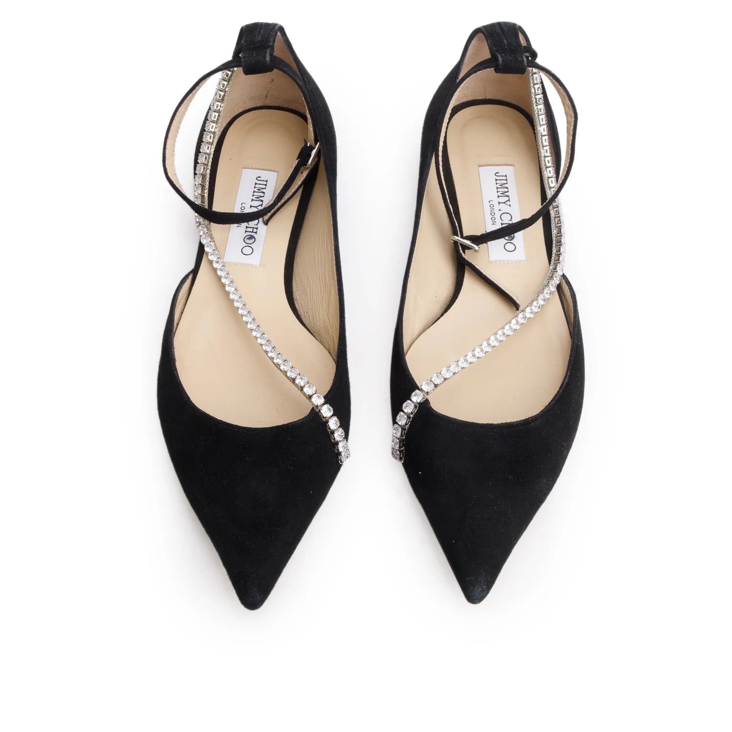 Jimmy Choo Black Suede Crystal Embellished Trude Flat, Size 38