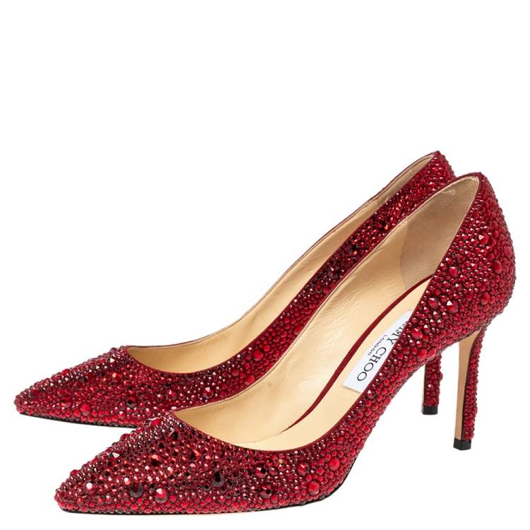 Jimmy Choo Red Crystal Embellished Romy Pumps Size 40