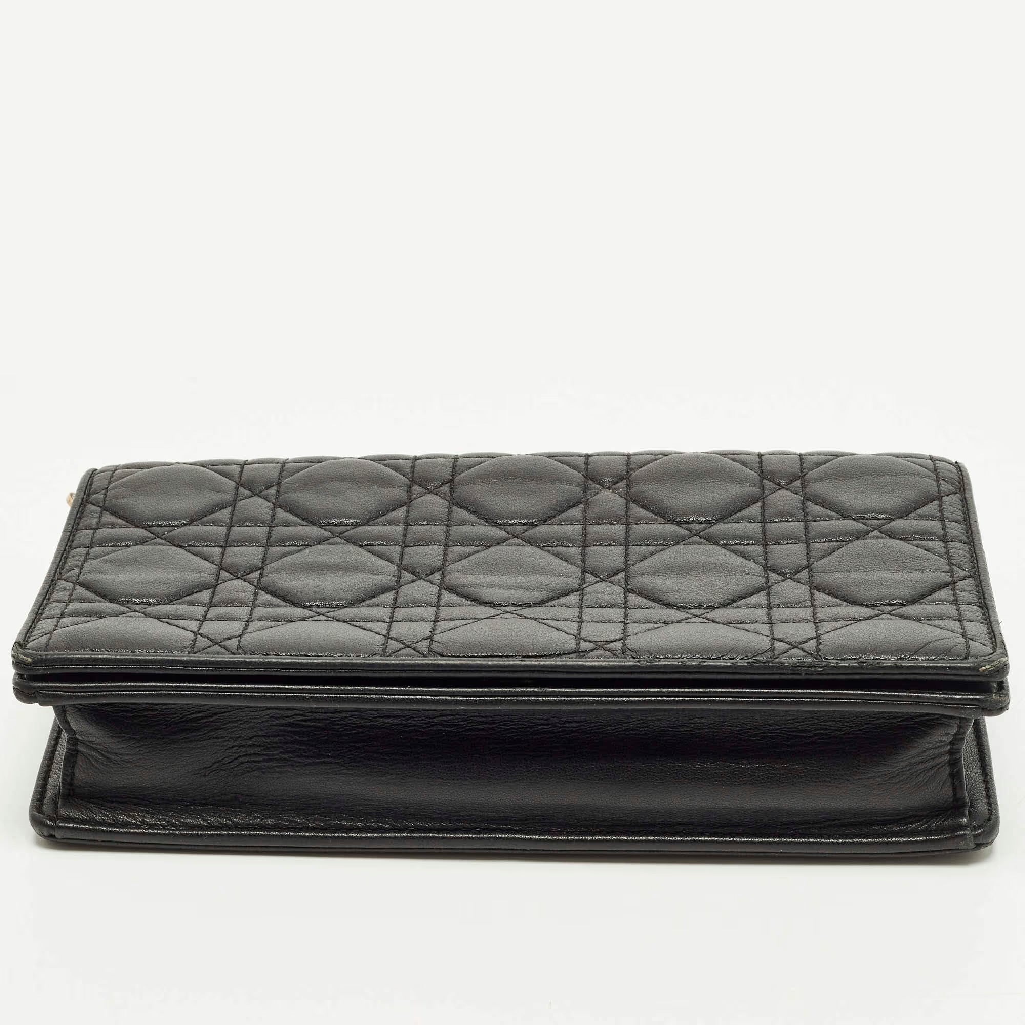 Dior Lady Dior Black Cannage Leather Chain Pouch