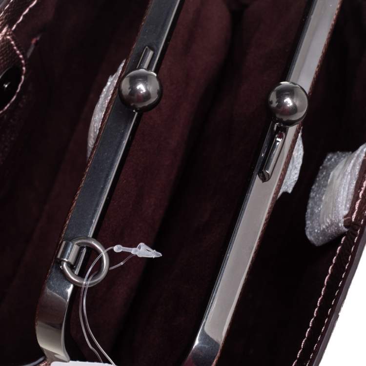 Coach Metallic Pink Leather Pearl KissLock Crossbody Bag