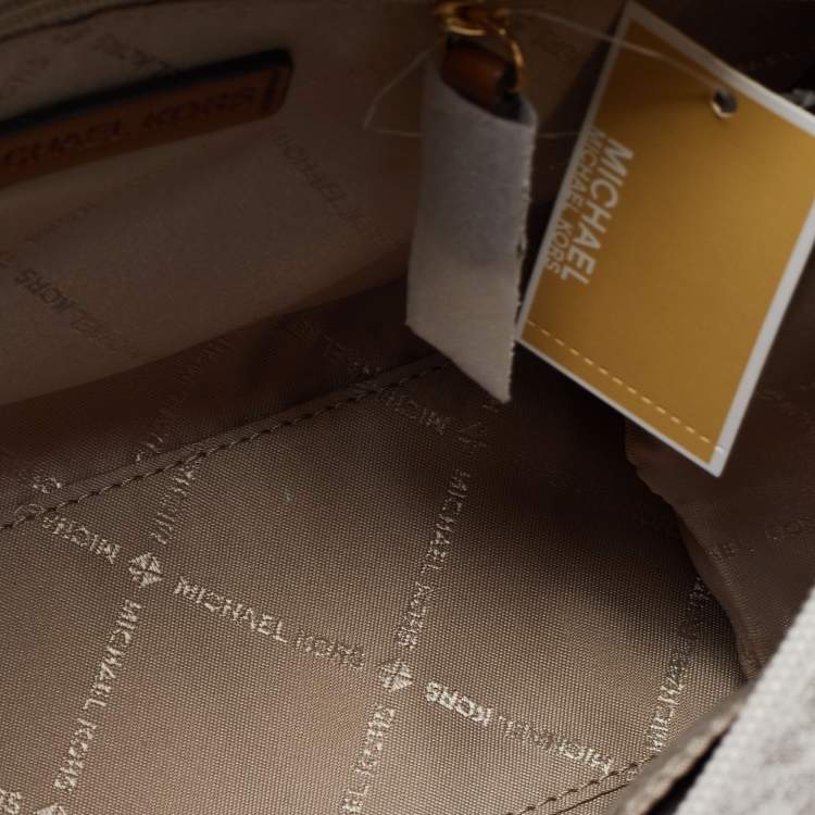 Michael Kors Brown/Beige Logo Jacquard Fabric and Faux Leather Small Mirella Tote