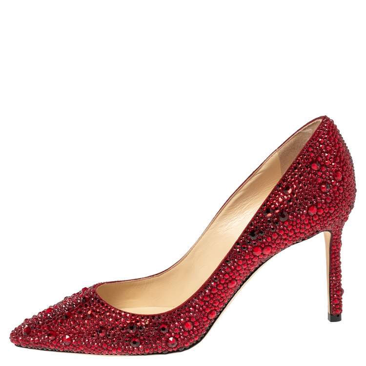 Jimmy Choo Red Crystal Embellished Romy Pumps Size 40