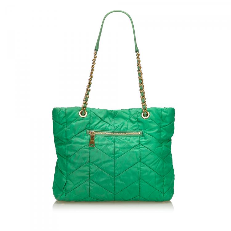 Prada Green Quilted Tessuto Nylon Shopper Tote
