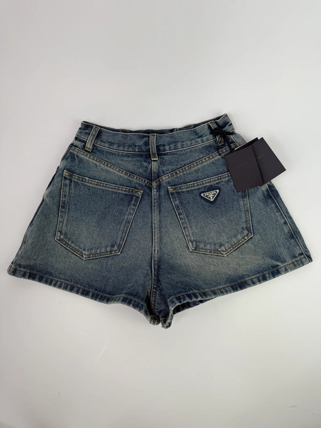 PRADA LOGO DENIM SHORTS (SIZE 28 /UK 12)