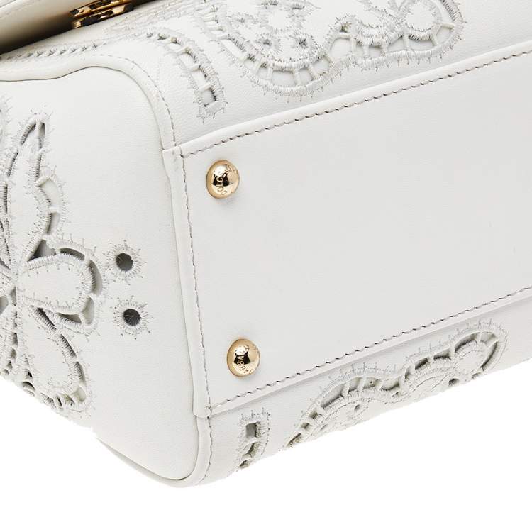 Dolce & Gabbana White Floral Leather Miss Sicily Top Handle Bag