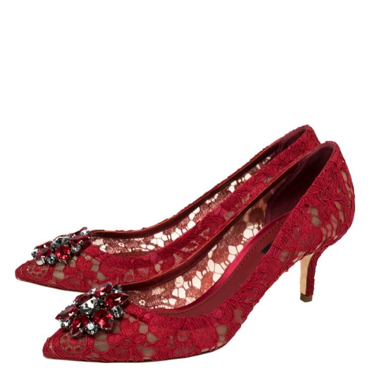 Dolce & Gabbana Burgundy Lace Bellucci Pumps Size 38.5