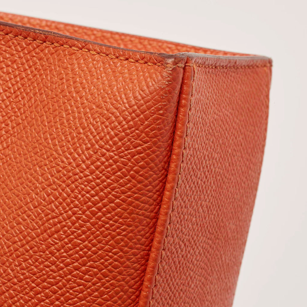 Hermes Kelly Palladium Finish Orange Poppy Epsom Leather Pochette